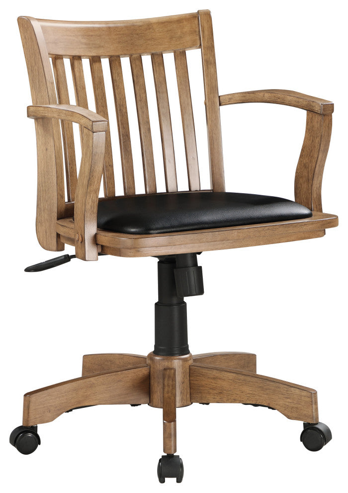 Deluxe Wood Bankers Chair with Black Vinyl Padded Seat in Fruit Brown Wood
