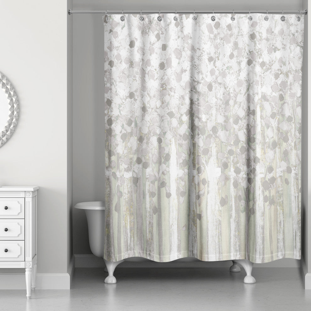 Gray Tree Line 71x74 Shower Curtain