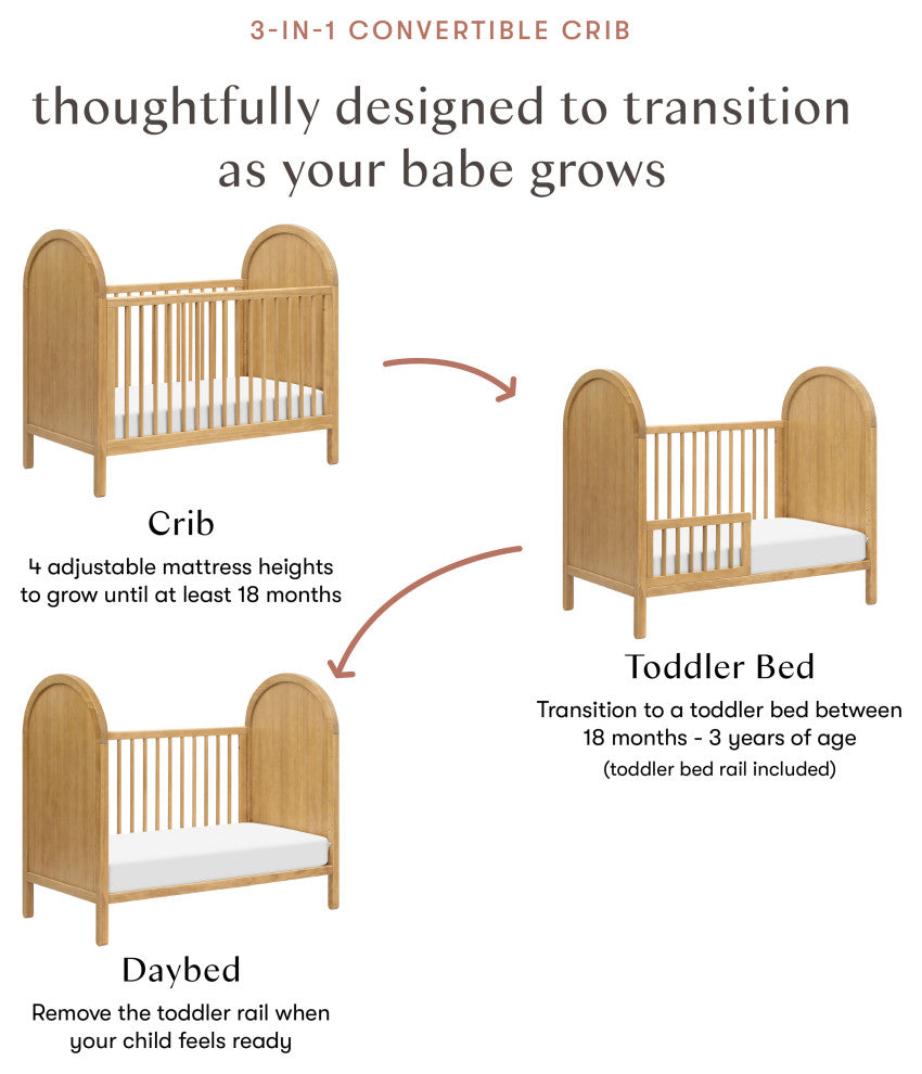 Bondi Cane 3-in-1 Convertible Crib with Toddler Bed Conversion Kit, Honey, Wood