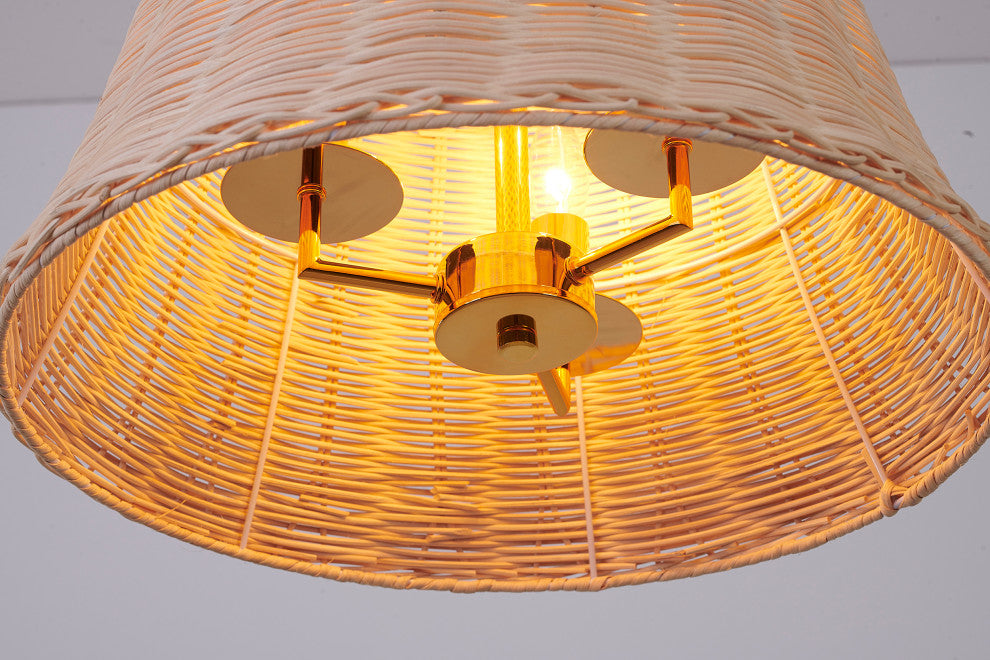 3-Light Gold Chandelier With A Wood Shade