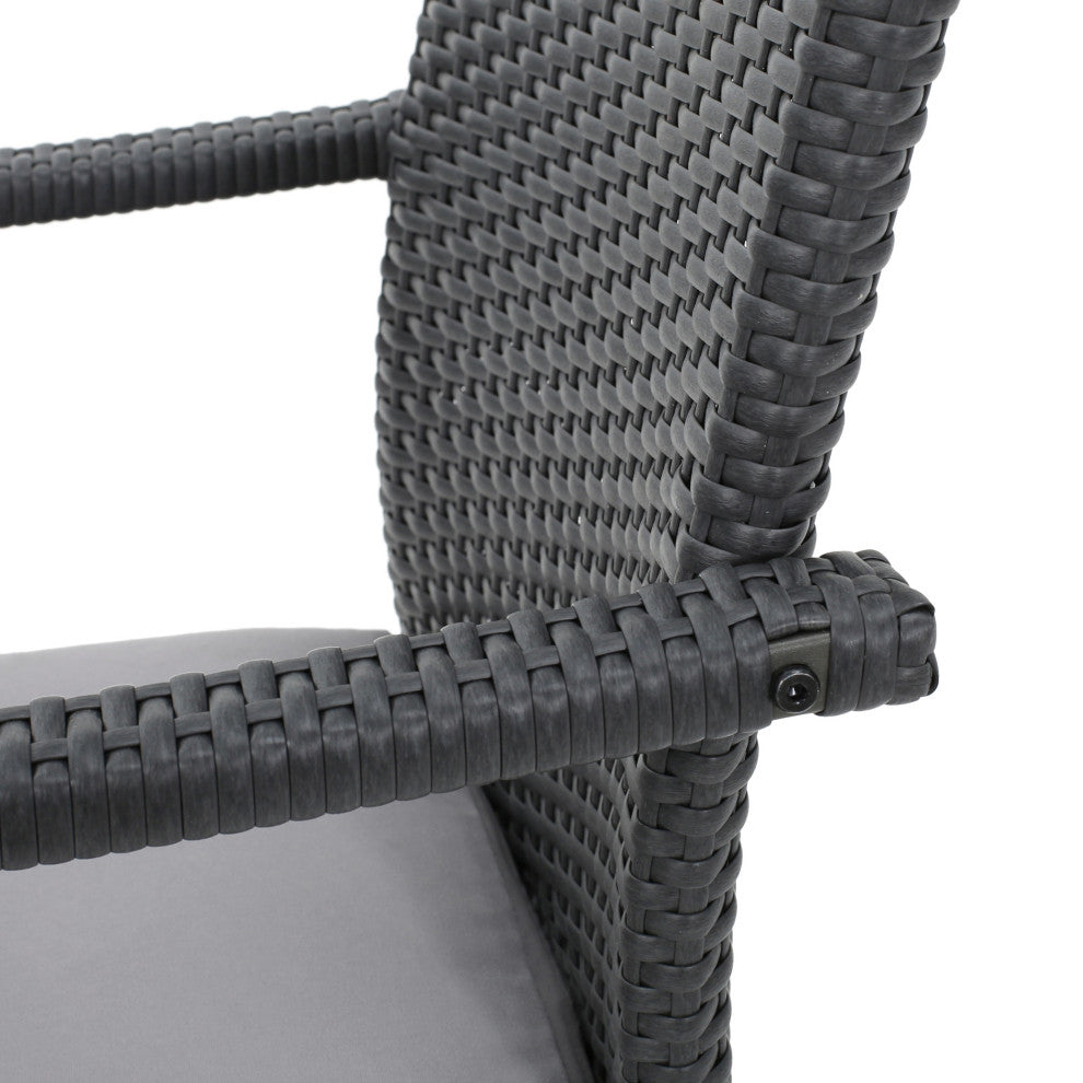 GDF Studio Tigua Outdoor Gray Wicker Dining Chair With Cushions, Set of 2