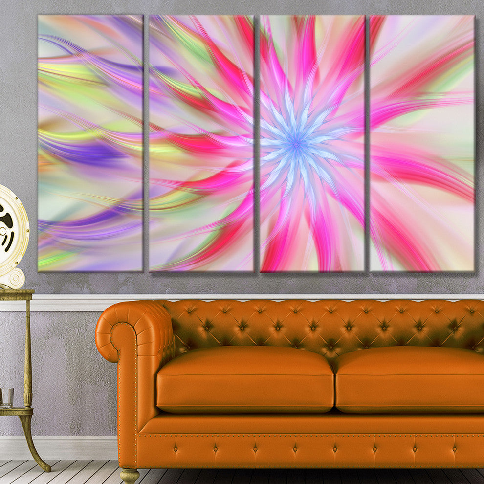 Dance of Pink Exotic Flower, Floral Canvas Art Print, 48"x28", 4 Panels