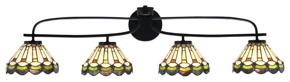 Cavella 4 Light Bath Bar, Matte Black Finish, 7" Cyprus Art Glass