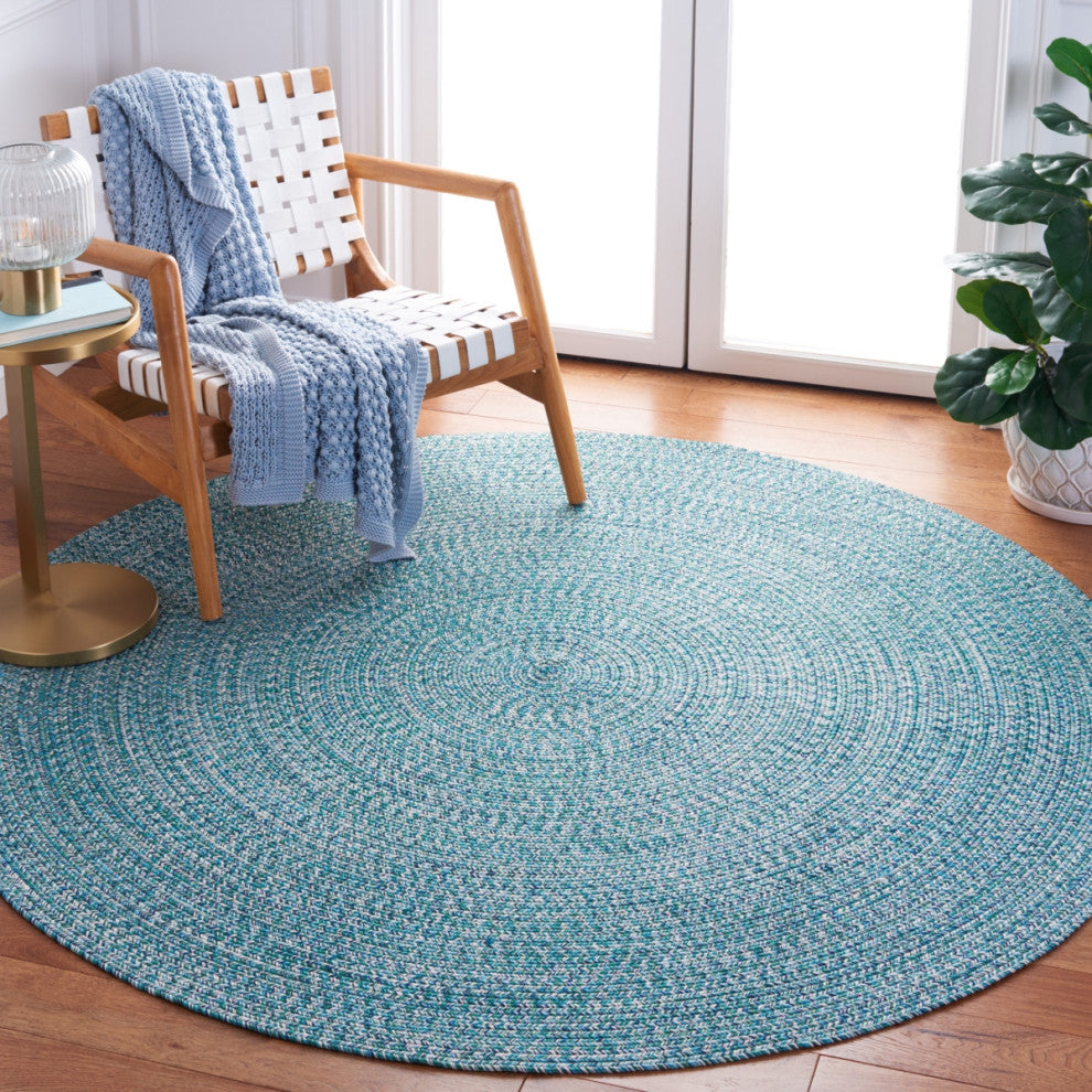 Safavieh Braided BRA201 Rug Machine-Washable, Teal/Green, 5' Round