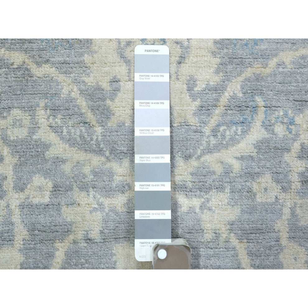 Gray Pure Wool Natural Dyes Hand Knotted Stone Wash Peshawar Rug, 3'0"x4'10"