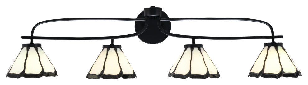 Cavella 4 Light Bath Bar, Matte Black Finish, 7" Pearl & Black Flair Art Glass