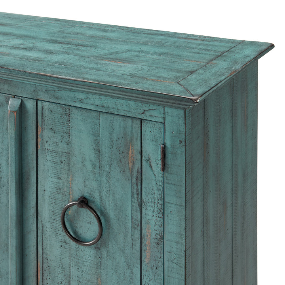 Garden District Solid Wood TV Stand, Rustic Turquoise