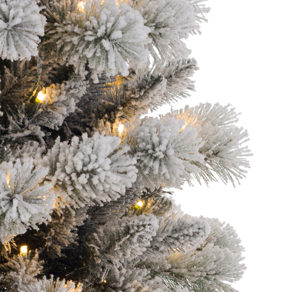 7.5ft Pre-Lit Flocked Pencil Pine Artificial Christmas Tree With 300 Warm Lights