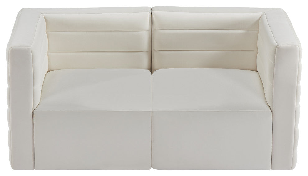Quincy Velvet Upholstered 2-Piece Modular Sofa, Cream