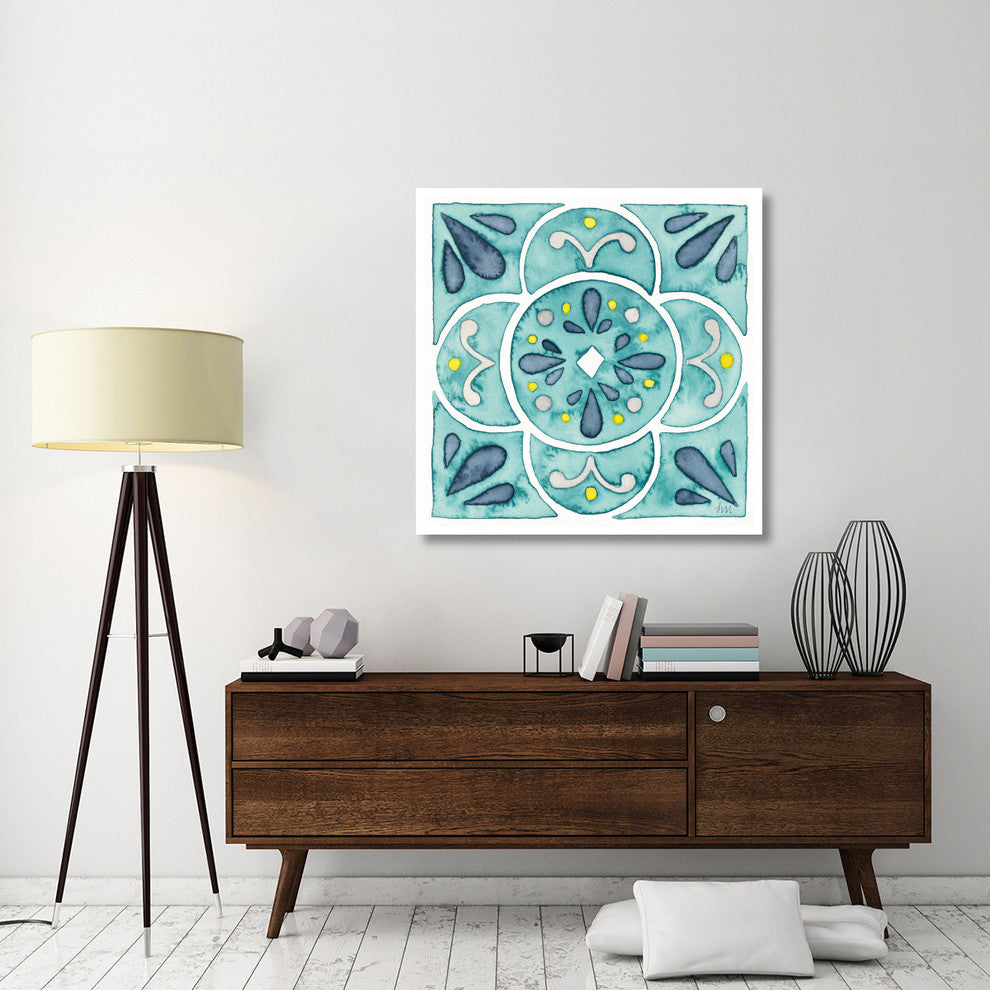 "Garden Getaway Tile VII Teal" Digital Paper Print by Laura Marshall, 42"x42"