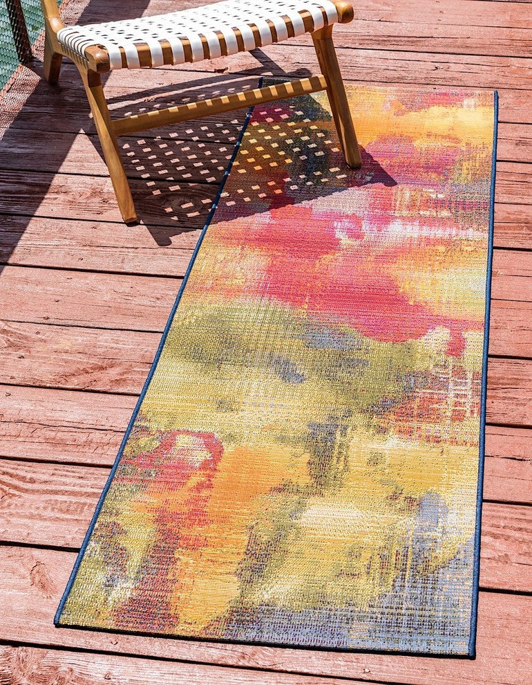 Contemporary Veranda 8' Round Magenta Area Rug