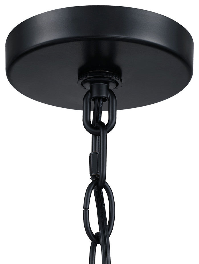 22" W 4-Light Matte Black Chandelier Pendant Light With White Drum Shade