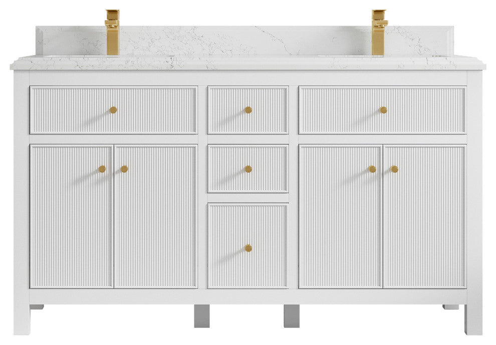 Sonoma 60 Double Sink Reeded Bathroom Vanity in White 1.5" Empira Quartz