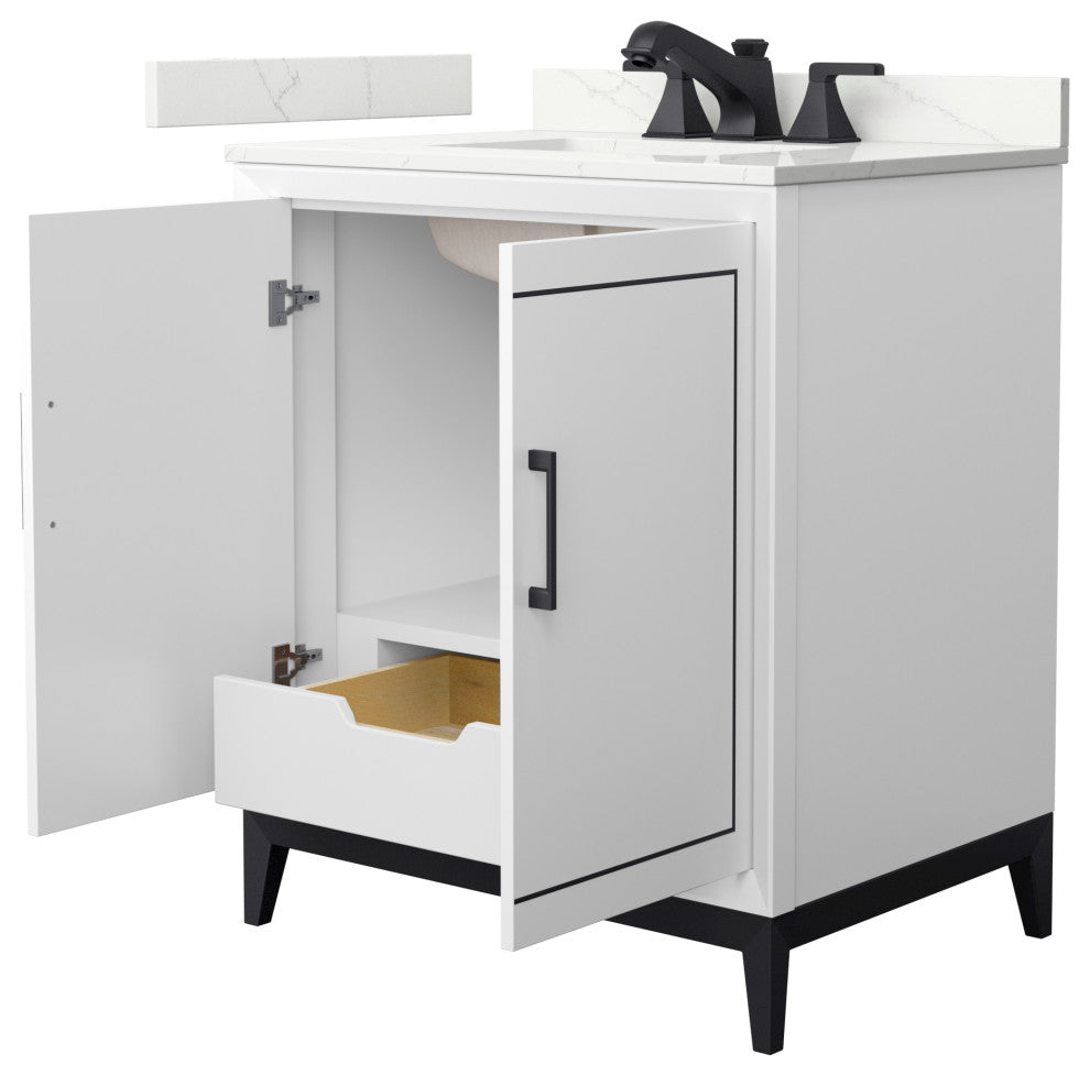 Marlena 30" Single Vanity, Quartz Top, 3-Hole, Black Trim