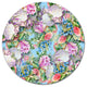 Pink Flower Pattern On Blue, Floral Wall Round Metal Wall Art, 23"