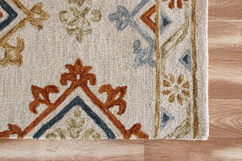 5" x 7" Cream and Orange Ornate Diamond Area Rug