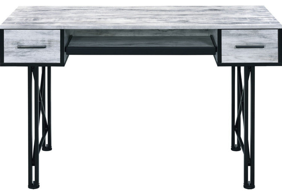 Benzara BM250191 Computer Desk With 2 Drawers and Keyboard Tray, Gray and Black