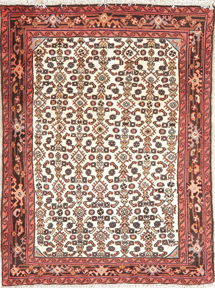 Consigned, Hand-Knotted Persian Oriental Vintage Area Rug, Beige, 4'9"X3'7"