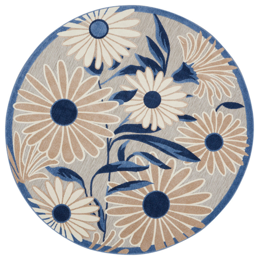Nourison Aloha 7'10" Round Blue Grey Contemporary Area Rug
