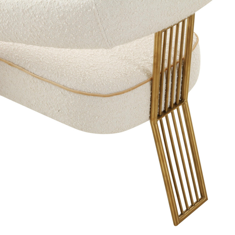 Corralis Cream Boucle Dining Chair, Fabric Armchair with Gold Stainless Steel