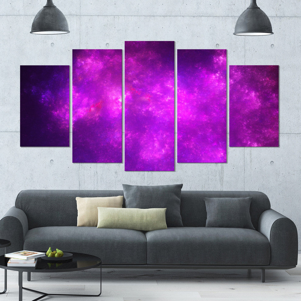 Purple Starry Fractal Sky, Contemporary Canvas Art Print, 60"x32", 5 Panels