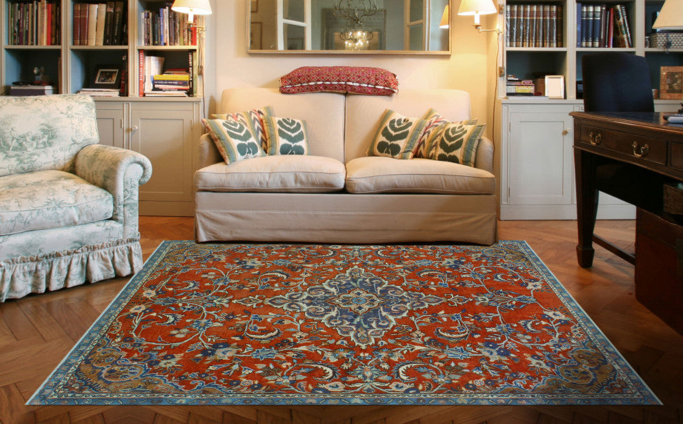 Fine Vintage Distressed Adom Rust/Blue Rug, 5'4x7'9