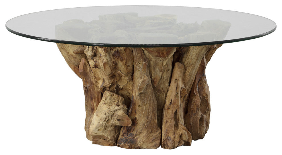 Uttermost 22876 Driftwood 43"W Glass and Teak Wood Coffee Table - Brown