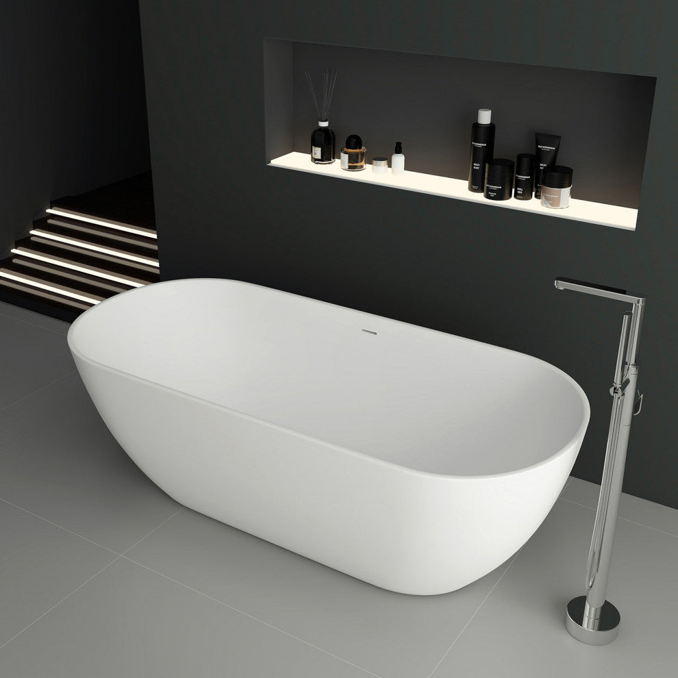 Stone Resin Matte Freestanding Soaking Bathtub, White, 69 in.