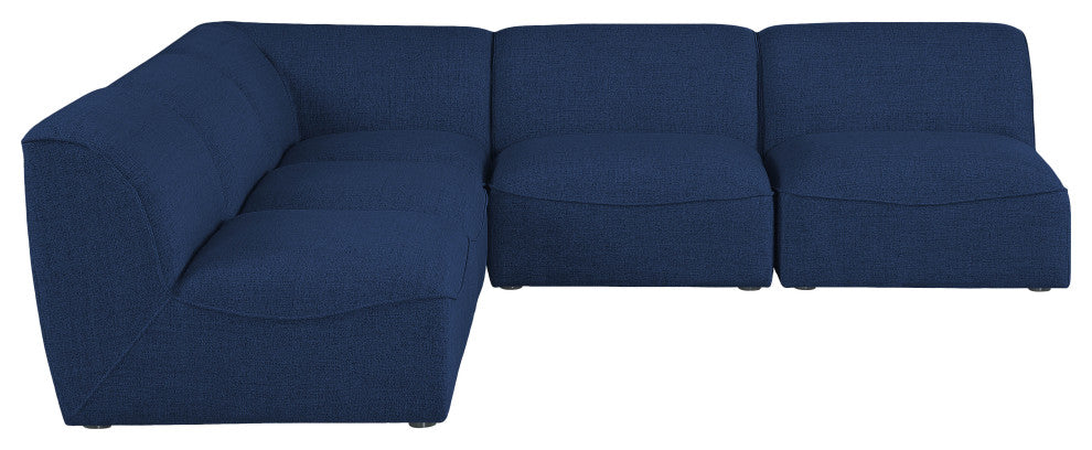 Miramar Linen Textured Fabric  5-Piece Modular L-Shaped Sectional, Navy