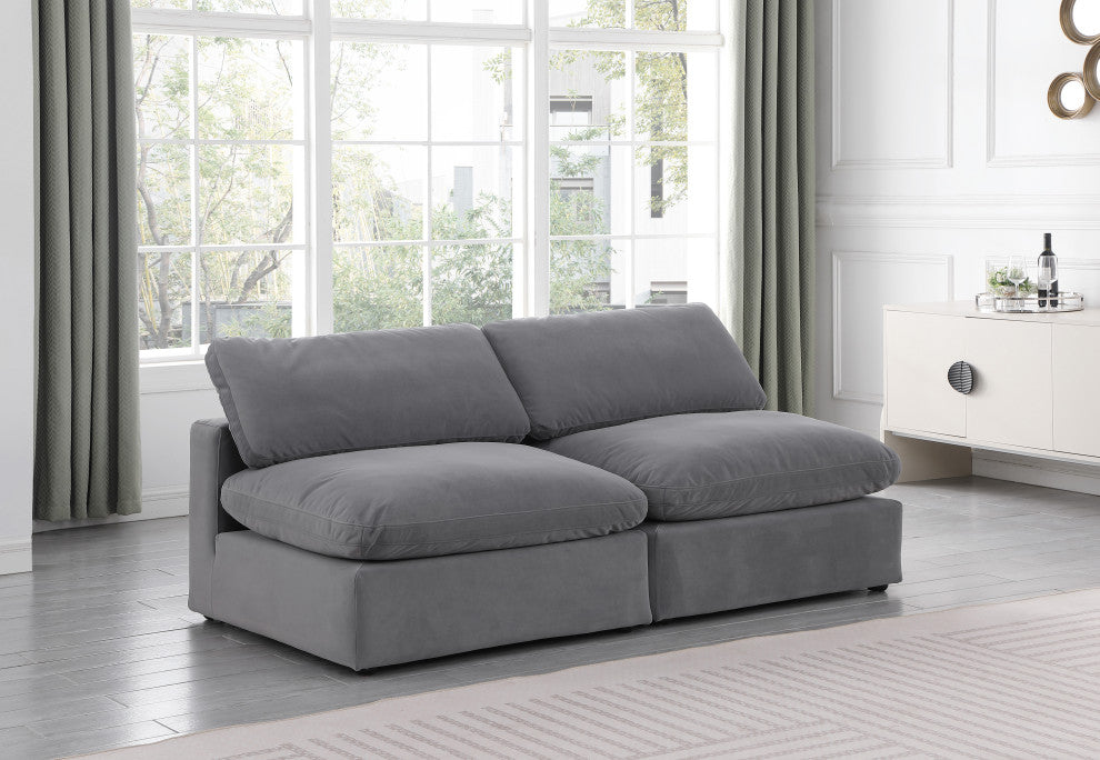 Comfy Upholstered Modular Sofa, Grey, 2-Piece: 2 Armless Chair, Velvet