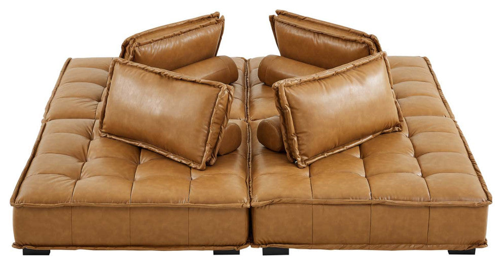Saunter Tufted Vegan Leather Vegan Leather 4-Piece Sectional Sofa Tan