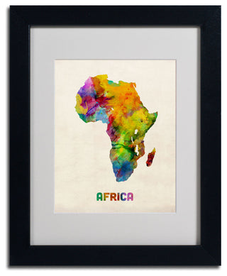 'Africa Watercolor Map' Matted Framed Canvas Art by Michael Tompsett