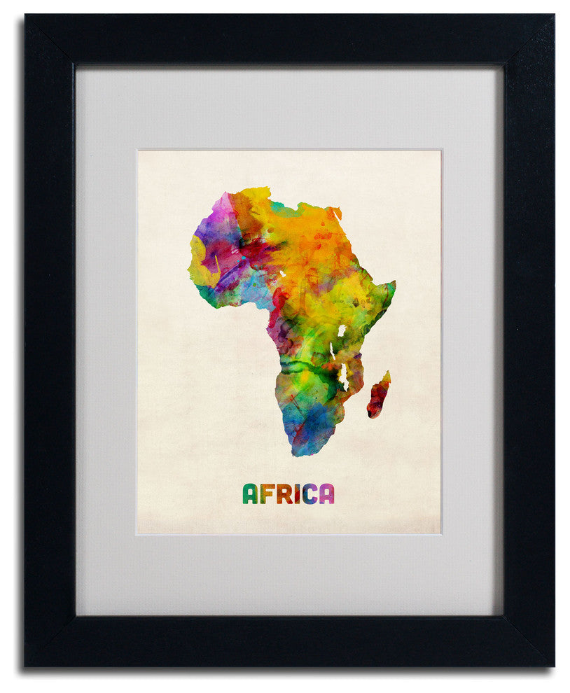 'Africa Watercolor Map' Matted Framed Canvas Art by Michael Tompsett