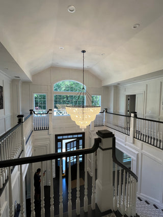 Rylee 32-Light Matte Black Chandelier, Frosted Glass Beads