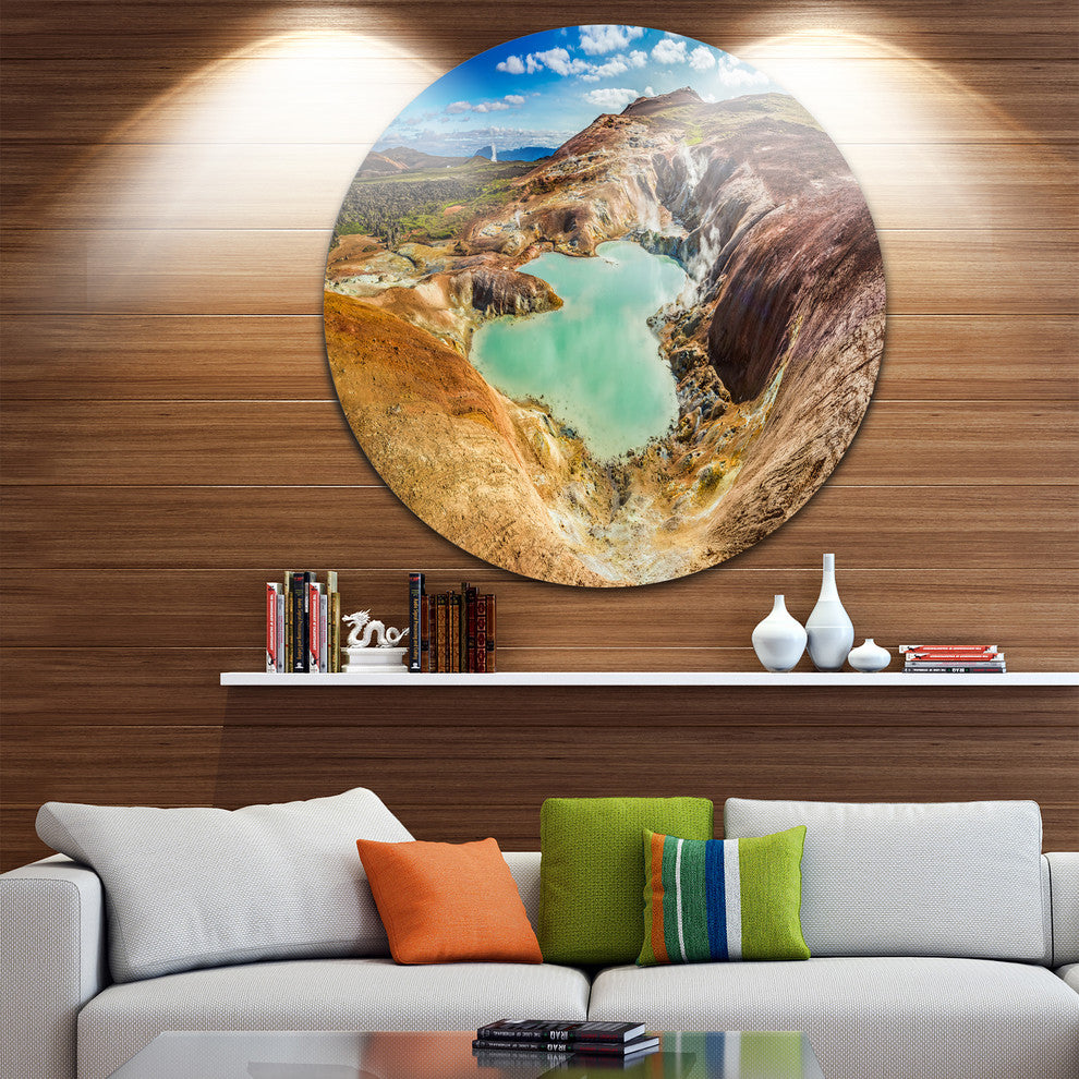 Blue Pond In Volcano Area Iceland, Landscape Round Wall Art, 38"