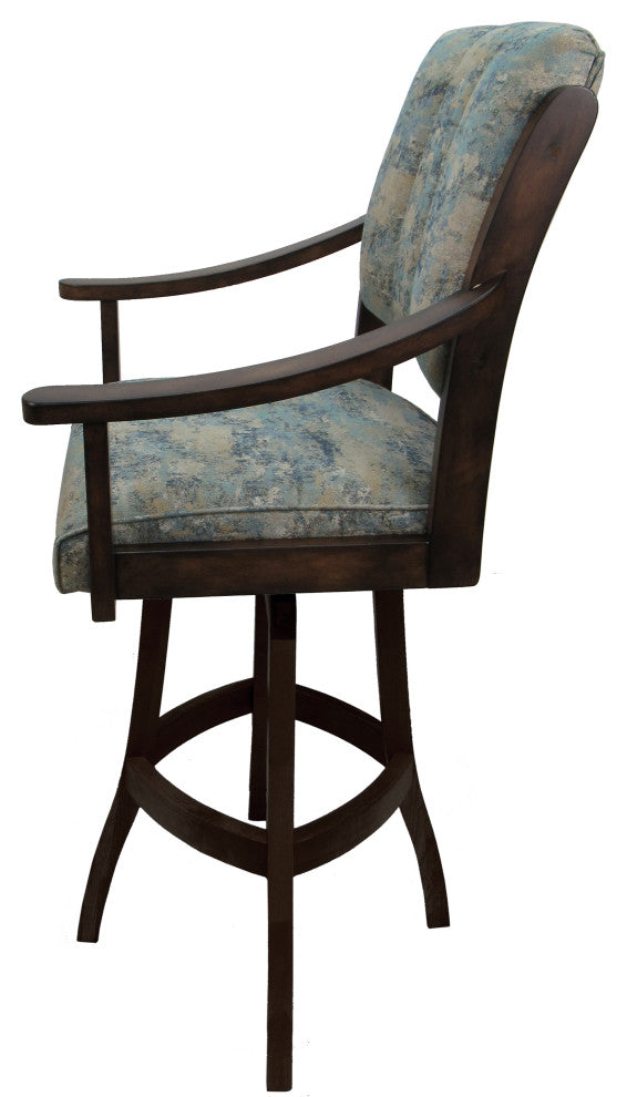 Swivel Counter Wood Bar Stool Casa on S-Base, Poet Sky on Brown, 30"