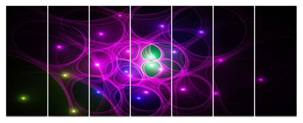 Pink Fractal Space Circles, Abstract Canvas Art Print, 83"x32", 7 Panels