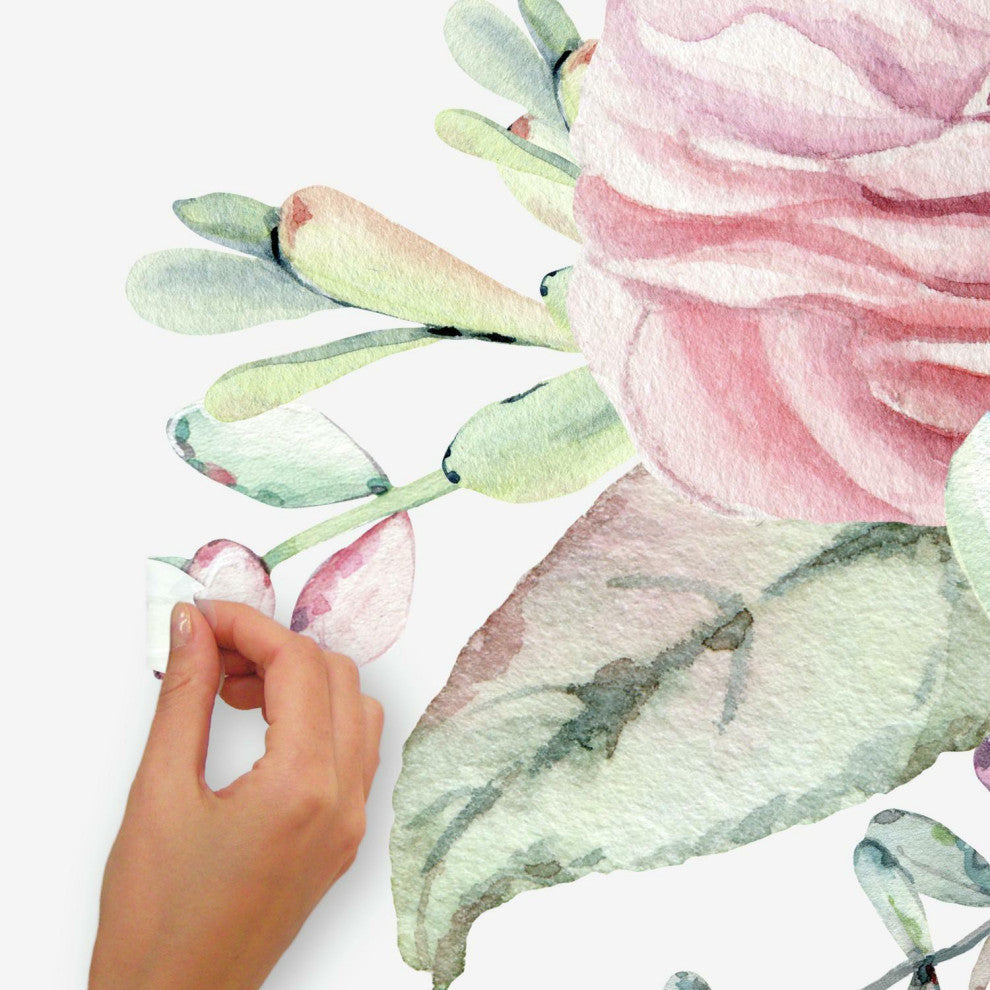 Watercolor Floral Succulents Peel And Stick Giant Wall Decals