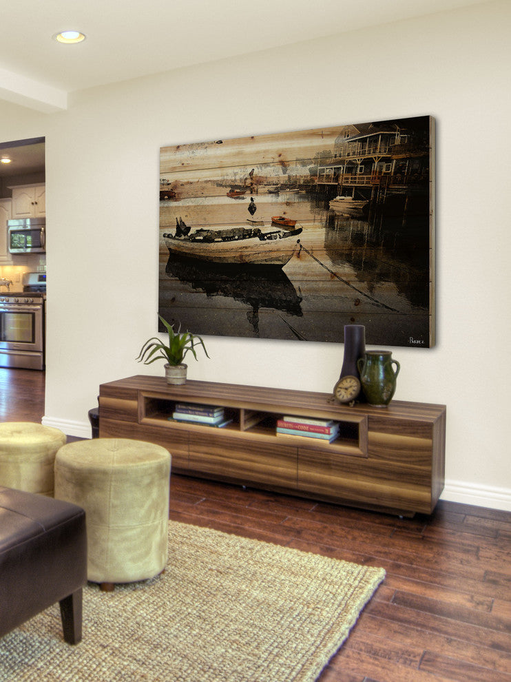 "Still Dock" UV Ink Print on Natural Pine Wood, 36"x24"