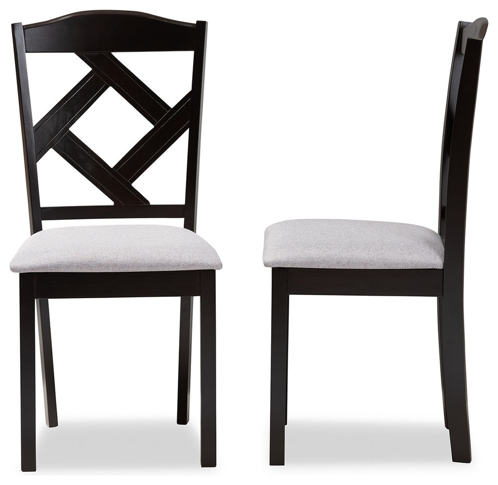 Shun Contemporary Gray Upholstered and Espresso Brown Dining Chair, Set of 2