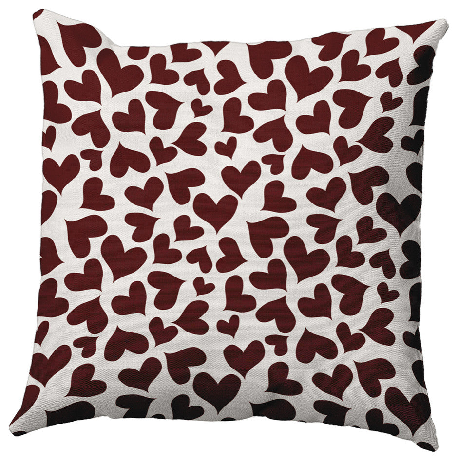 20" x 20" Patterned Hearts Valentines Decorative Indoor/Outdoor Pillow, Maroon