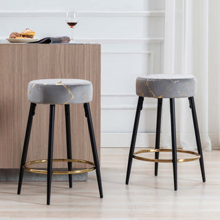 Minimalist Round Bar Stools, Grey-Bronzing, 24 Inch