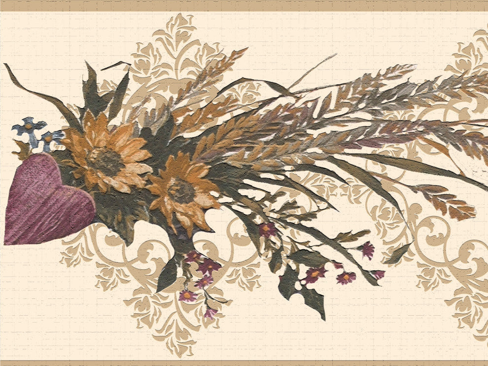 Flowers Scrolls Peel and Stick Wallpaper Border 15'x7"