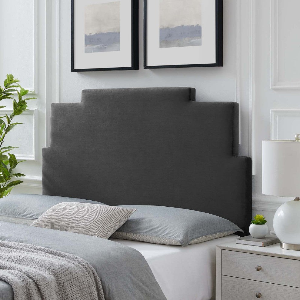 Headboard, Twin Size, Velvet, Dark Gray, Modern Contemporary, Bedroom