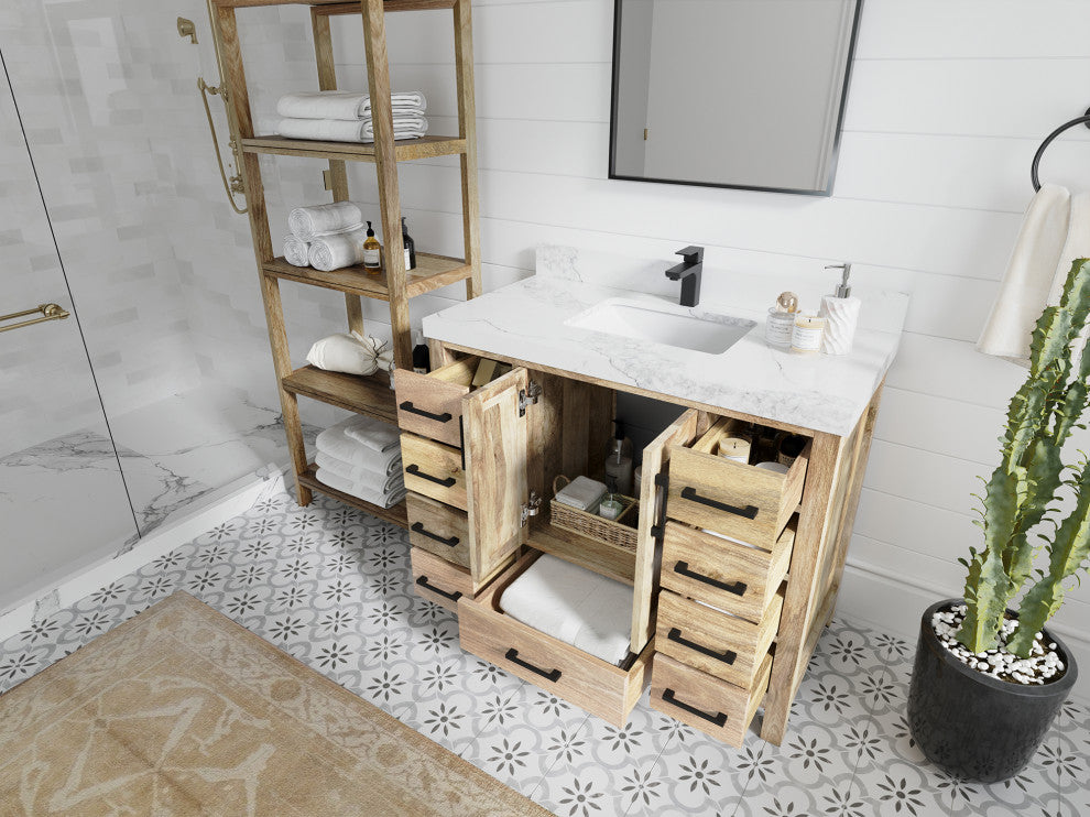 Malibu Mango 42 Single Sink Bath Vanity in White Washed 2" Calacatta Nuvo