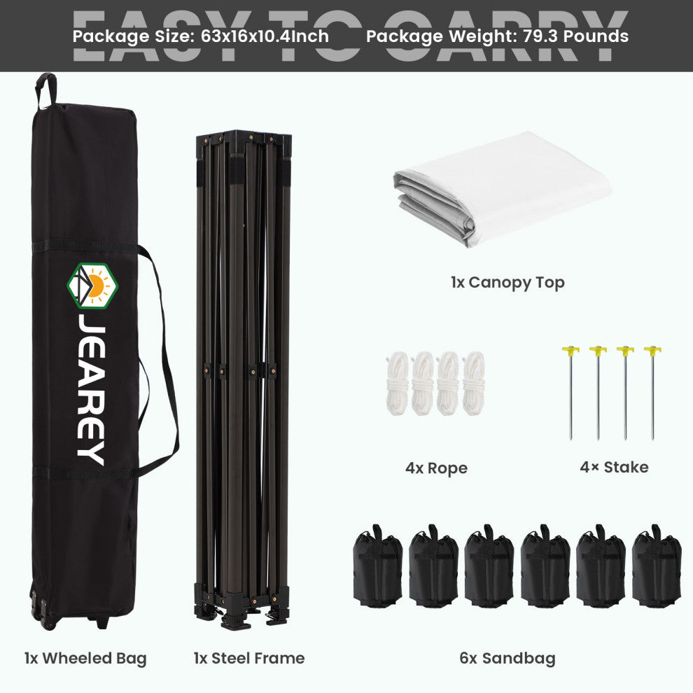 JEAREY Pop Up Canopy Tent, Outdoor Canopy, 4 Sand Bags, White, 10x20ft