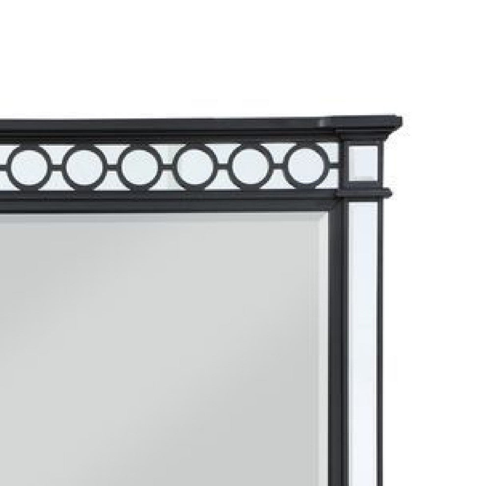 Benzara BM275056 Wall Mirror With Molded Trim, Circular Cut Out Design, Black