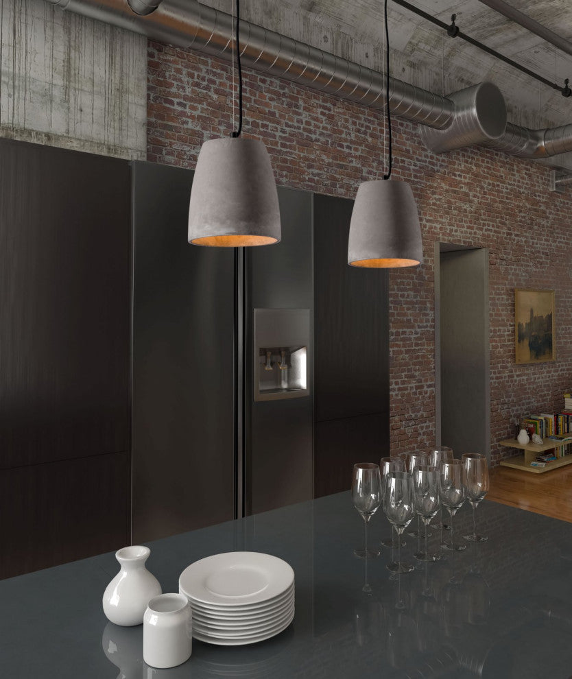 Pendant Ceiling Light Fixture, Concrete Stone, Gray, Industrial Lounge