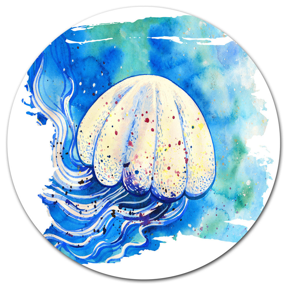 Jellyfish Watercolor Painting, Animal Disc Metal Artwork, 11"