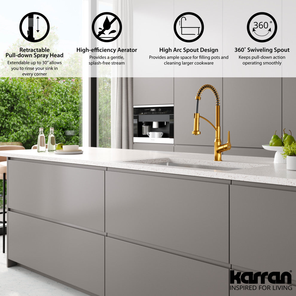 Karran Single-Handle Pull-Down Sprayer Kitchen Faucet, Gold